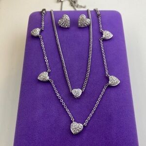 💛 Elegant Silver Tone Crystal Heart Jewelry Set